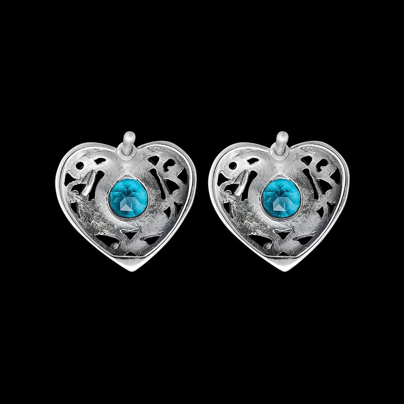 925 Sterling Silver Heart Earrings, Topaz Earrings, Blue Earrings, Diamond Heart Earrings