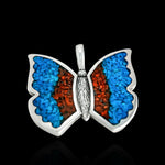 Opal Butterfly Pendant, 925 Sterling Silver, Turquoise and Coral Pendant