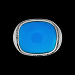 Size 11-925 Sterling Silver & Turquoise Resin Rounded Square Double Border Ring, Simple Resin Design, Handmade Statement Band, Handcrafted Birthstone Jewelry