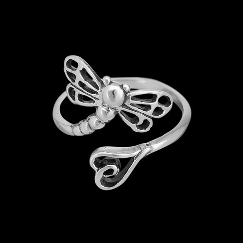 925 Sterling silver Dragonfly Ring, Adjustable Heart Ring, Adjustable Insect Ring, Devils Arrow Ring