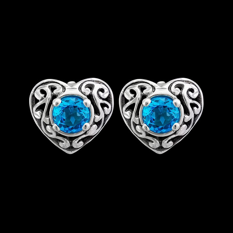 925 Sterling Silver Heart Earrings, Topaz Earrings, Blue Earrings, Diamond Heart Earrings