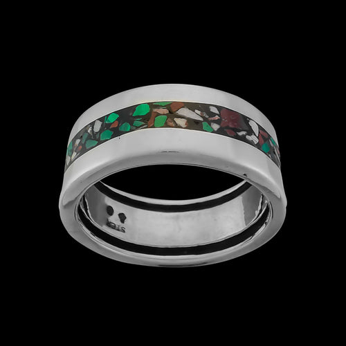 Camo Wide Wedding band ring with Natural Gemstones 925 Sterling Silver