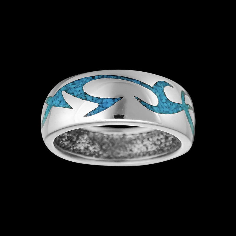 Flame Ring • 925 Sterling Silver • Tribal Design • Fire with Turquoise Accents