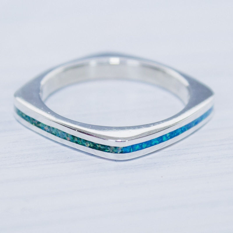 Square Opal Ring • Sterling Silver • Green, Blue, Pink, White Opals