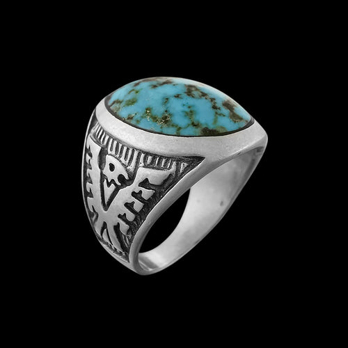 Kingman Turquoise Ring, Thunderbird Ring, 925 Sterling Silver Ring, Navajo Ring, Native American Handmade Jewelry, Turquoise Ring