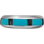 Vintage 925 Sterling Silver Turquoise & Black Onyx Ring, Rectangle Segmented Band Design, Handmade Gemstone Jewelry, Statement Navajo Birthstone Band (6.5)