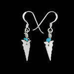 Native American Shell Earrings • Turquoise Accents • Sterling Silver Arrowhead Design