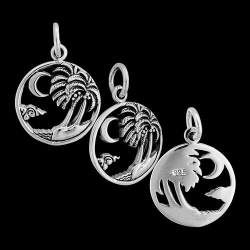 925 Sterling Silver Island Pendant, Vacation, Beach, Circle