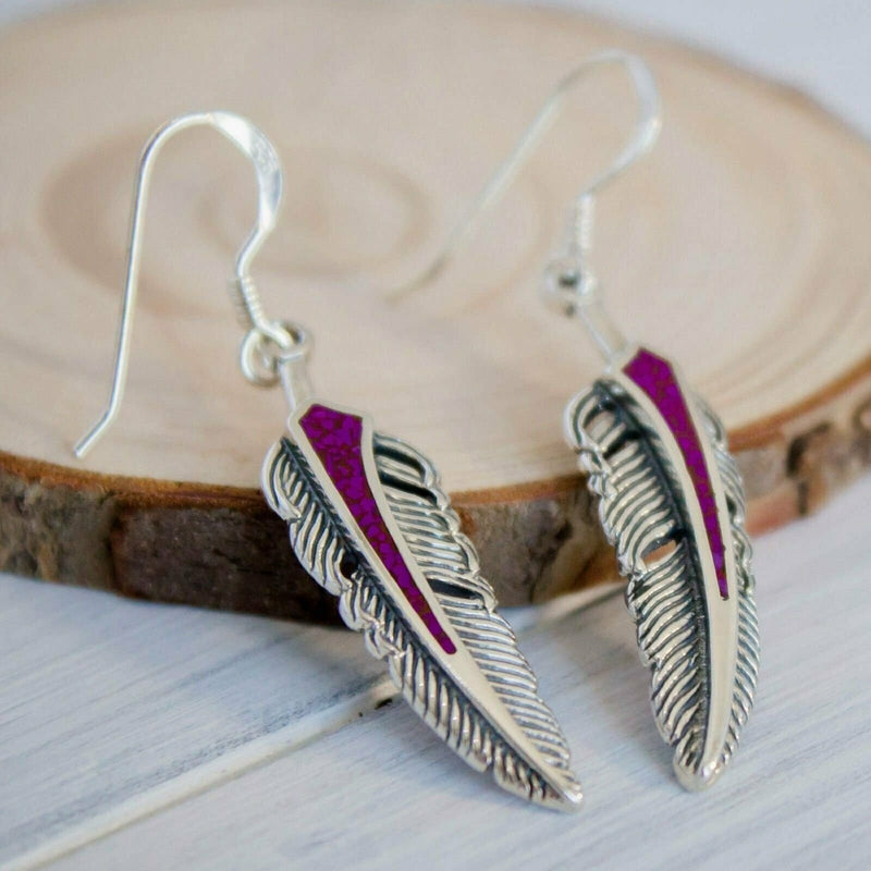 Bird Feather Earrings • 925 Sterling Silver • Handcrafted Feather Dangle Earrings