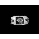 Navajo Handmade Ring • Engraved Eagle Head and Feather Design • Sterling Silver