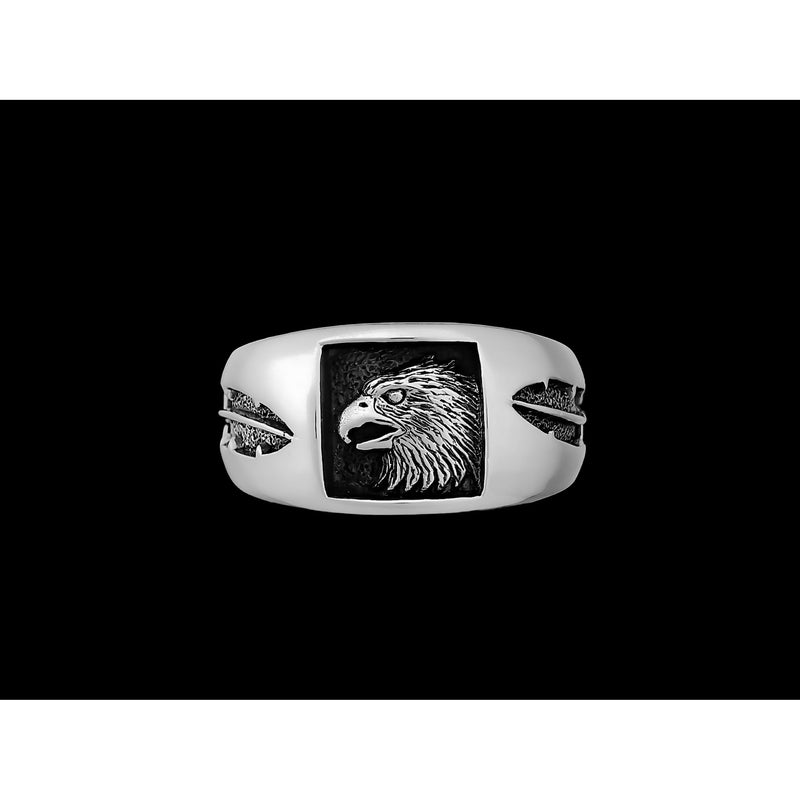 Navajo Handmade Ring • Engraved Eagle Head and Feather Design • Sterling Silver