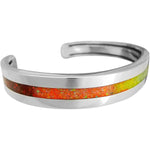 925 Sterling Silver Rainbow Opal Cuff Bracelet, Single Band of Inlay, Handmade Gemstone Jewelry (Medium)