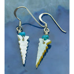 Native American Shell Earrings • Turquoise Accents • Sterling Silver Arrowhead Design