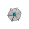 Size 6.75-925 Sterling Silver Mother of Pearl & Turquoise Flower Ring, Simple Floral Design, Handmade Gemstone Jewelry, Solitaire Cabochon Band