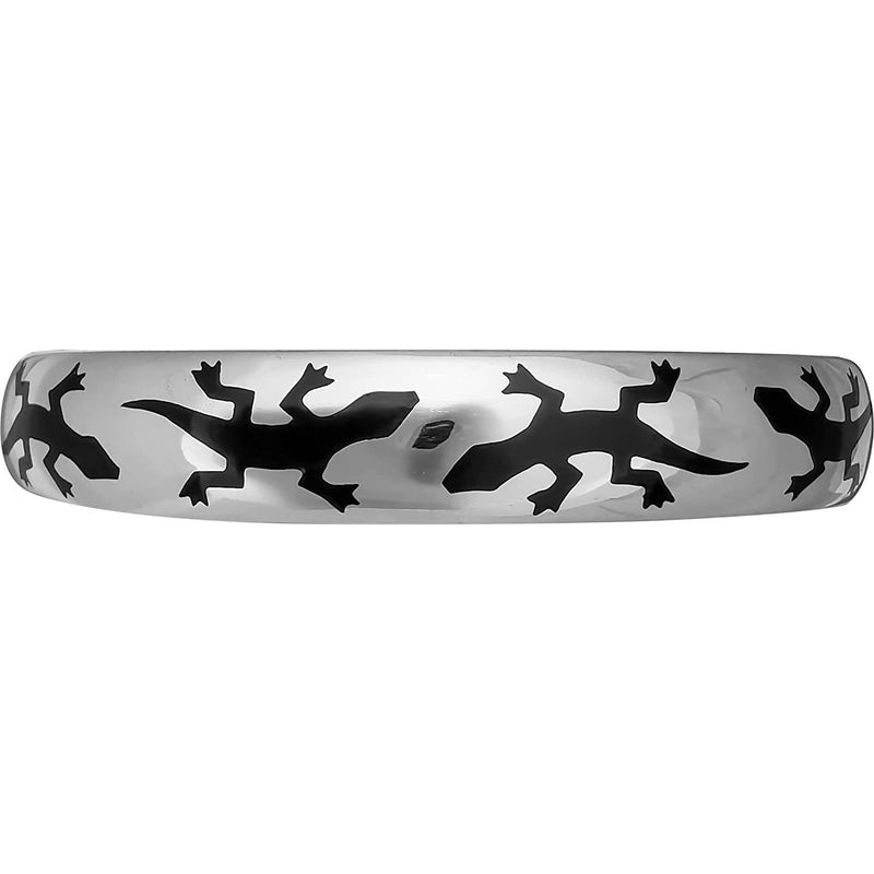 Size 6-7/8 Wrist - 925 Sterling Silver Black Resin Gecko Cuff Bracelet, Southwestern Reptile Design, Handcrafted Silver Nature Jewelry, Handmade Animal Bangle Bracelet