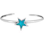 Size 6-3/4 Wrist - 925 Sterling Silver Turquoise Star Cuff Bracelet, Simple Celestial Design, Handcrafted Silver Jewelry, Handmade Sky Bangle Bracelet