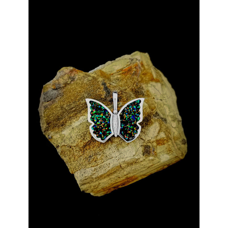 Rainbow Butterfly Pendant • Opal Butterfly Design • 925 Sterling Silver