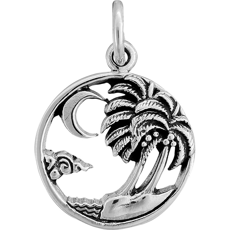 925 Sterling Silver Island Pendant, Vacation, Beach, Circle