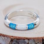 Navajo Family Ring • White Opal and Blue Opal • Native American Handmade • Sterling Silver