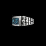 Size 10.75 - Vintage 925 Sterling Silver Kingman Turquoise Rectangular Cabochon Ring, Beaded Accent Design, Handmade Gemstone Jewelry, Statement Navajo Birthstone Band