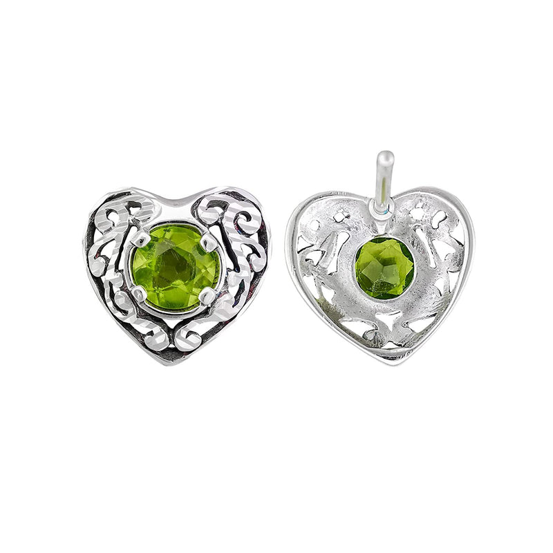 925 Sterling Silver Heart Earrings, Peridot Earrings, Green Earrings, Diamond Heart Earrings