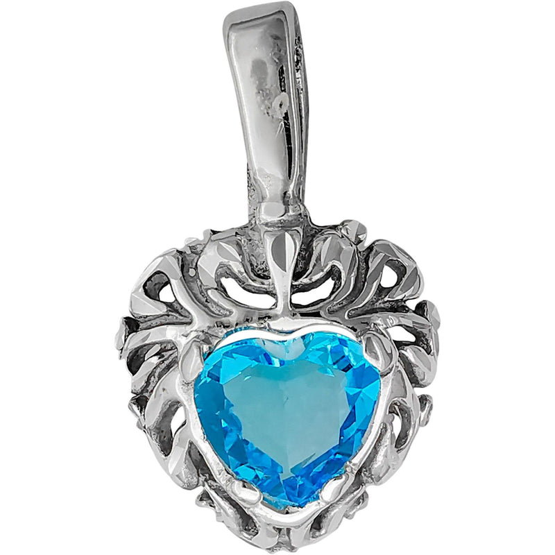 925 Sterling Silver Heart Pendant, Blue Topaz Pendant, Topaz Heart Pendant, Topaz Jewelry