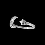 925 Sterling Silver Crescent Moon and Star Adjustable Toe Ring