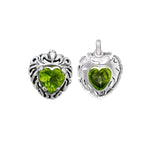 925 Sterling Silver Heart Earrings, Peridot Earrings, Green Earrings, Diamond Heart Earrings