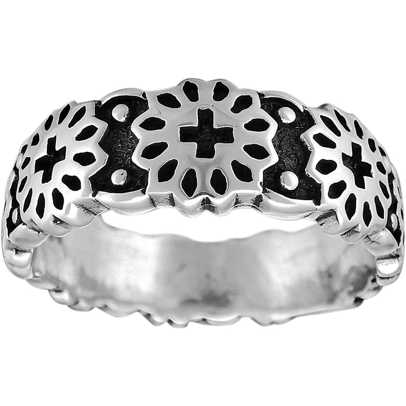 Size 10-925 Sterling Silver Concho Belt Ring, Southwestern Native Design, Handmade Geometric Band, Handcrafted Silver Jewelry