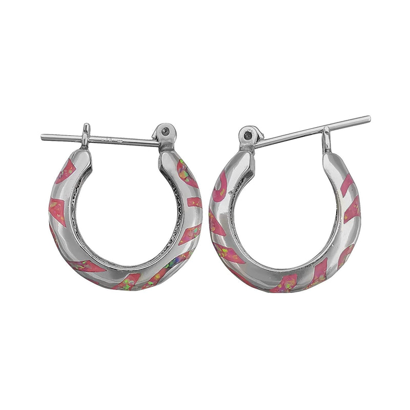 925 Sterling Silver Swirling Tribal Hoop Earrings (Pink Opal)