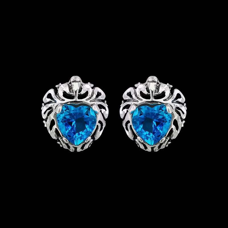 925 Sterling Silver Heart Earrings, Topaz Earrings, Blue Earrings, Diamond Heart Earrings