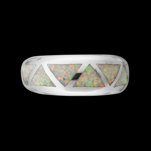 Navajo Handmade Wedding Band Ring • White Opal • 925 Sterling Silver • Native American