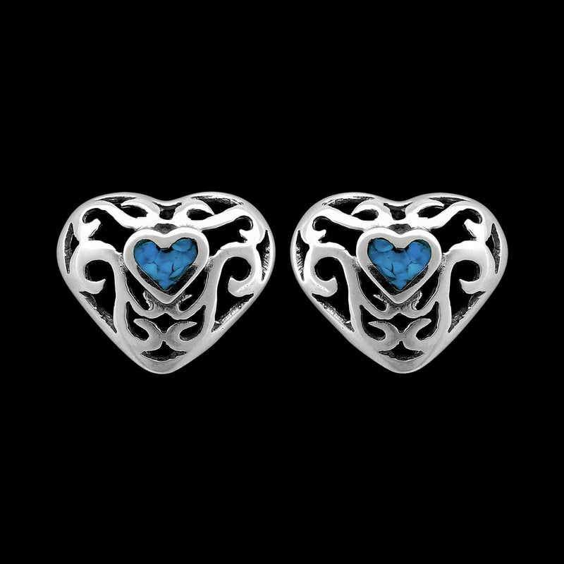 Heart Earrings • 925 Sterling Silver • Turquoise Accent • Navajo Handmade Jewelry