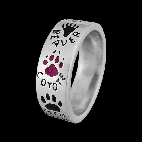 925 Silver Band Ring - Size 5 - Outdoor Enthusiast - Animal Tracks - Raccoon, Mustang, Moose, Lion, Coyote, Beaver, Wolf, Bear