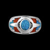 Southwest Ring • Native American Indian Style • Turquoise with Red Coral • 925 Sterling Silver