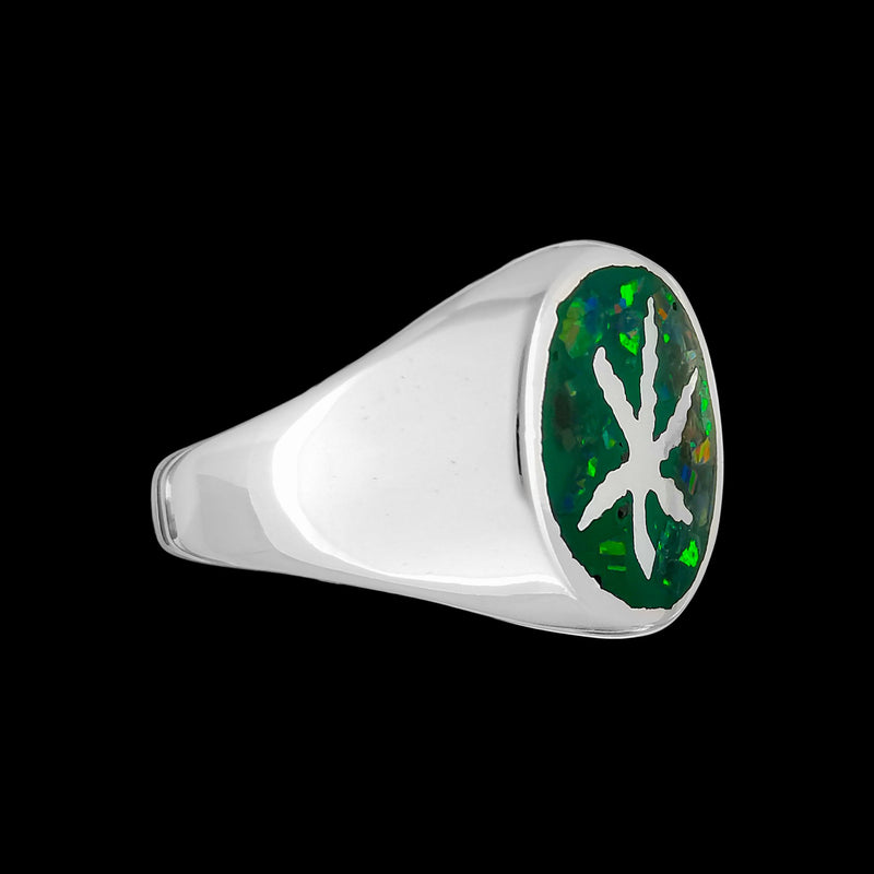 925 Sterling Silver Mary Jane Ring, Green Opal Cannabis Ring, Pot Leaf Ring, Pot Leaf Jewelry