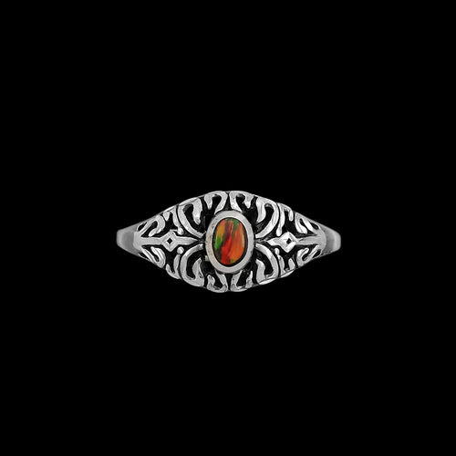 925 Silver Red Opal Ring • Detailed Opal Band • Handcrafted Natural Jewelry