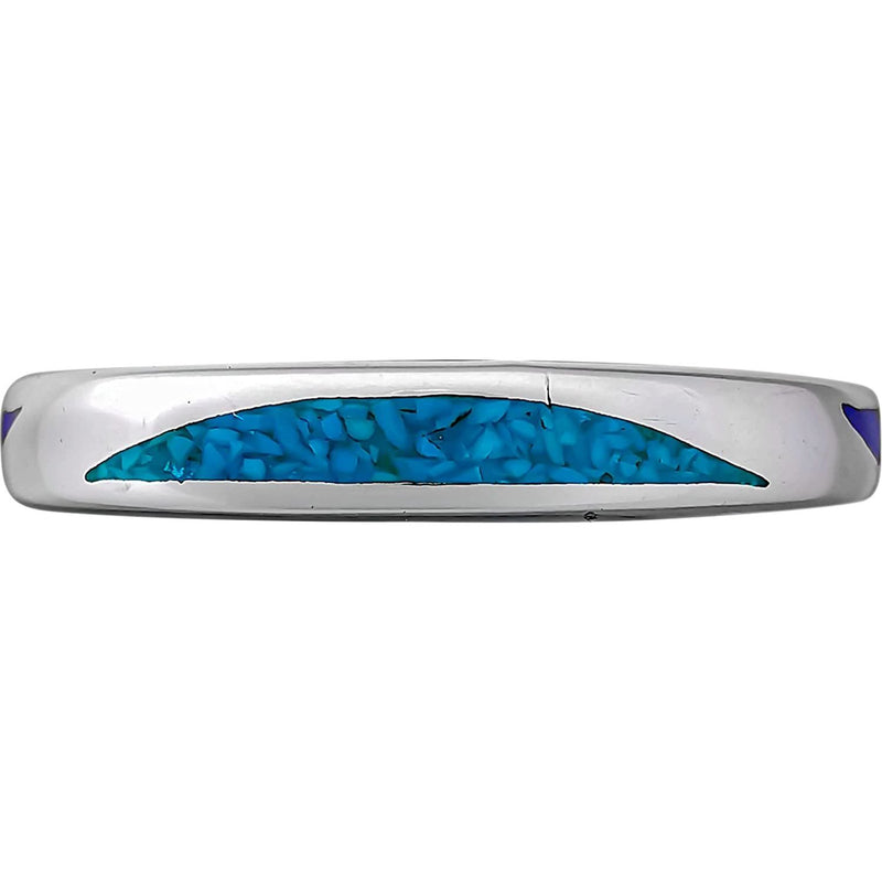 Size 7-925 Sterling Silver Turquoise & Lapis Lazuli Crescent Ring, Curved Half Moon Design, Handmade Gemstone Nature Band, Handcrafted Birthstone Jewelry