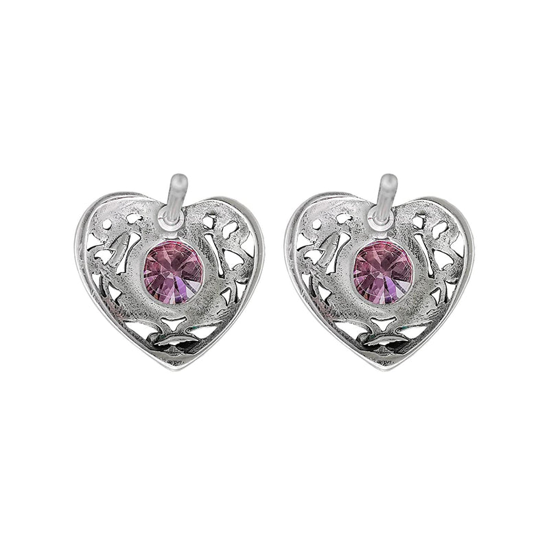 925 Sterling Silver Heart Earrings, Cubic Zirconia Earrings, Pink Earrings, Diamond Heart Earrings