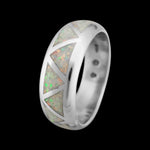 Navajo Handmade Wedding Band Ring • White Opal • 925 Sterling Silver • Native American