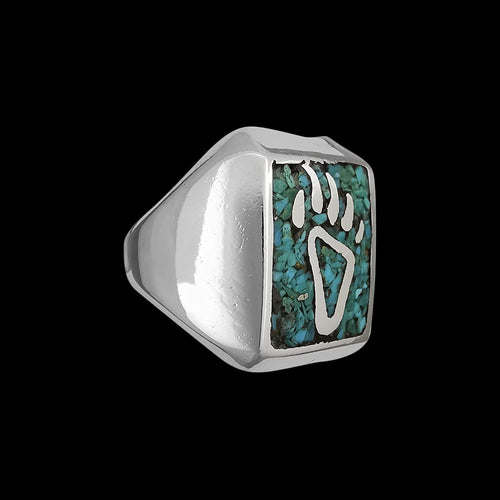 Size 6 - Vintage 925 Sterling Silver Rectangular Royston Turquoise Chip Ring, Bear Claw & Paw Design, Handmade Gemstone Jewelry, Navajo Solitaire Birthstone Band