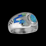 Southwest Ring • Blue Opal with White Opals • 925 Sterling Silver • Navajo Handmade