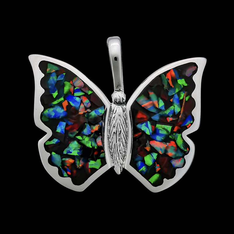 Rainbow Butterfly Pendant • Opal Butterfly Design • 925 Sterling Silver