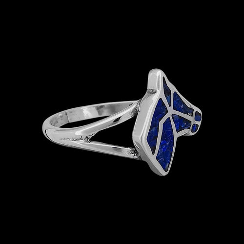 Size 3-925 Sterling Silver Lapis Lazuli Horse Silhouette Ring, Equestrian Bust Band, Handmade Gemstone Jewelry