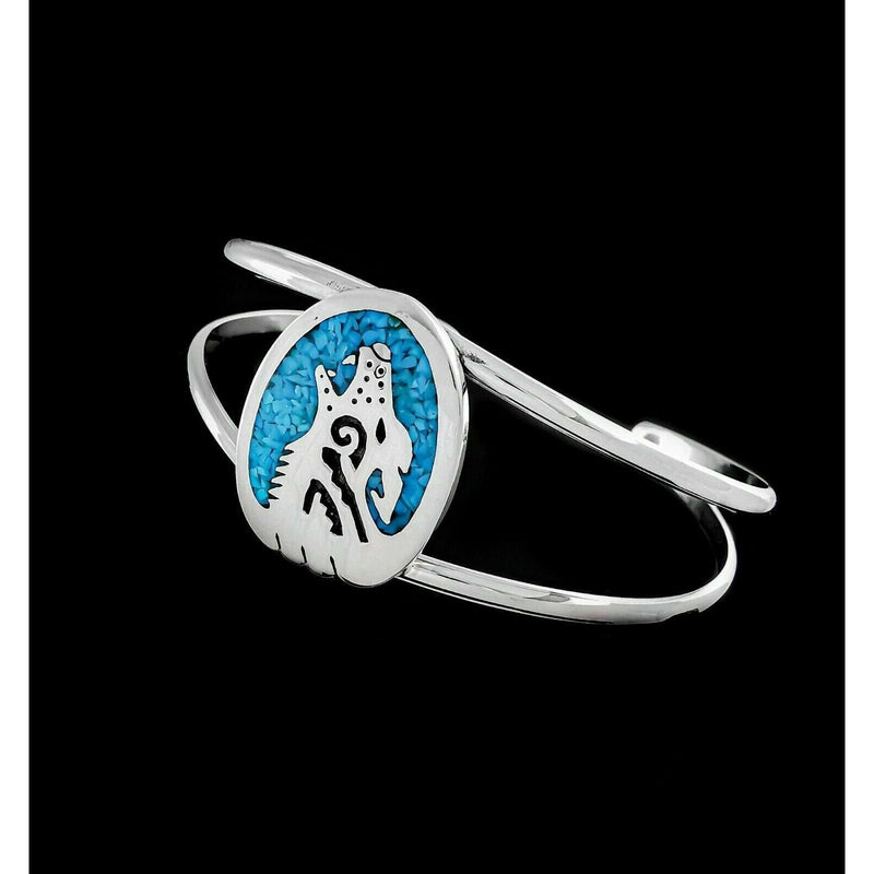 Howling Wolf Bracelet • Navajo Handmade • 925 Sterling Silver Cuff