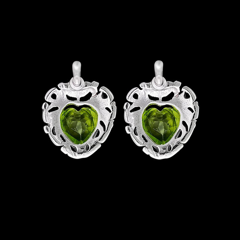 925 Sterling Silver Heart Earrings, Peridot Earrings, Green Earrings, Diamond Heart Earrings