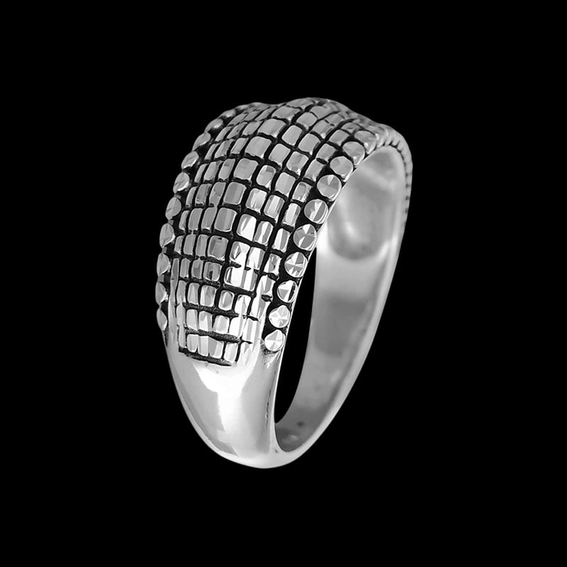 Sterling Silver Diamond Cut Checkerboard Ring