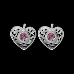 925 Sterling Silver Heart Earrings, Cubic Zirconia Earrings, Pink Earrings, Diamond Heart Earrings