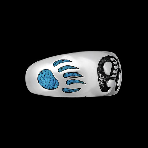 925 Sterling Silver Turquoise Bear Spirit Ring, Detailed Bear Paw Design, Handmade Gemstone Nature Band, Handcrafted Animal Birthstone Jewelry (15)