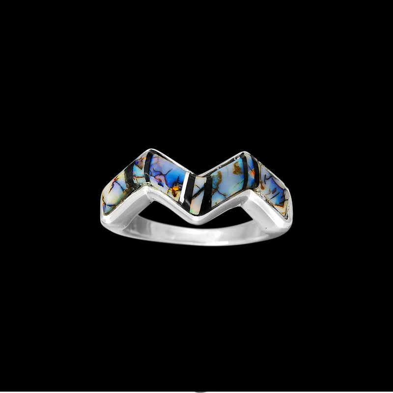 Zigzag Navajo Ring, Spider Web Opal, Size 6.75, Native American, Geometric Band